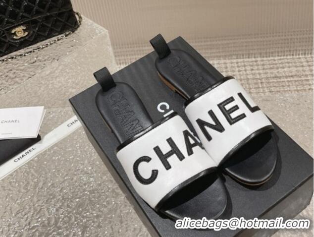 Best Product Chanel Calfskin Flat Slide Sandals White 619113