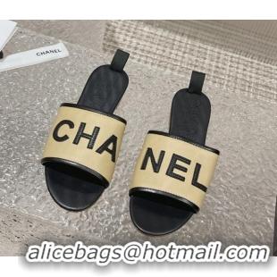 Unique Style Chanel Calfskin Flat Slide Sandals Beige 619115