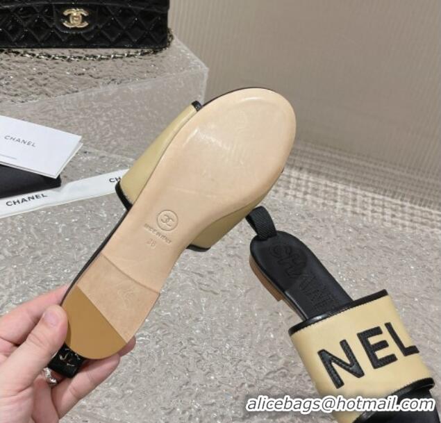 Unique Style Chanel Calfskin Flat Slide Sandals Beige 619115