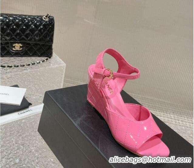 Luxury Chanel Patent Calfskin Wedge Sandals Pink 619116