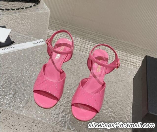 Luxury Chanel Patent Calfskin Wedge Sandals Pink 619116