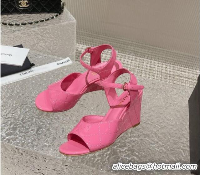 Luxury Chanel Patent Calfskin Wedge Sandals Pink 619116