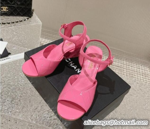 Luxury Chanel Patent Calfskin Wedge Sandals Pink 619116