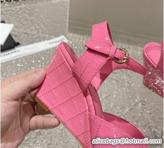 Luxury Chanel Patent Calfskin Wedge Sandals Pink 619116