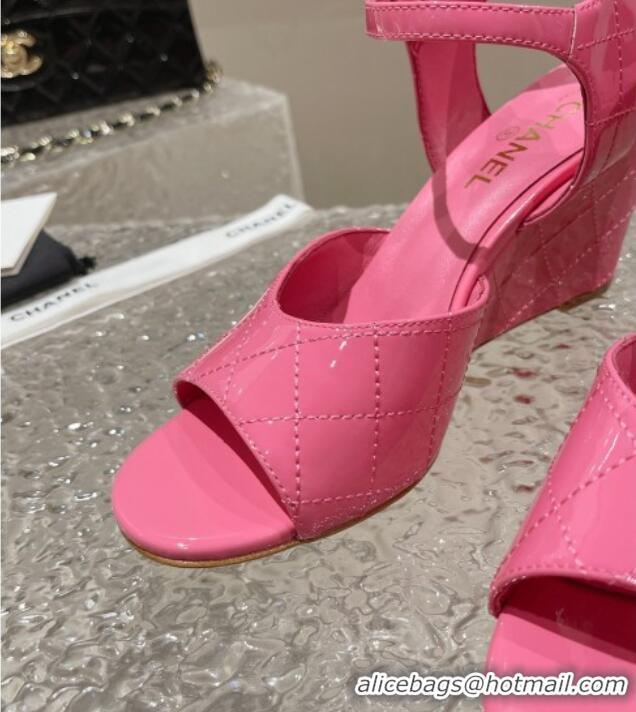 Luxury Chanel Patent Calfskin Wedge Sandals Pink 619116