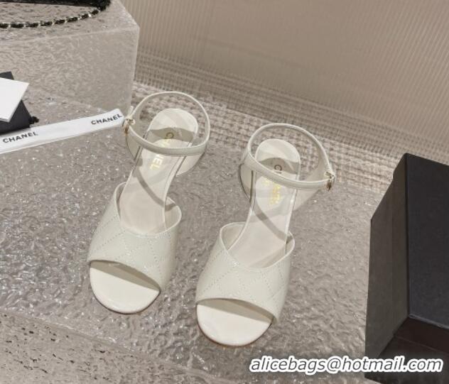 Stylish Chanel Patent Calfskin Wedge Sandals White 619117