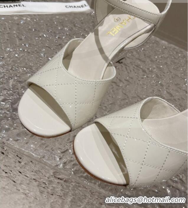 Stylish Chanel Patent Calfskin Wedge Sandals White 619117