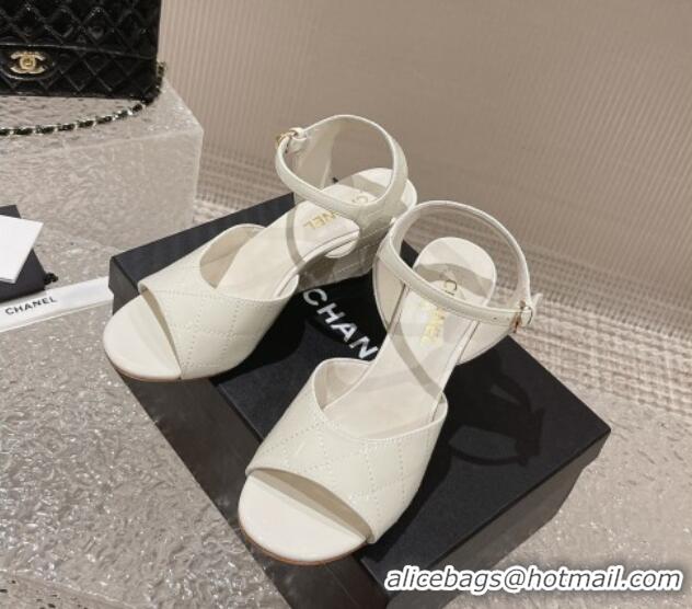 Stylish Chanel Patent Calfskin Wedge Sandals White 619117