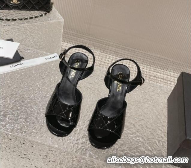 Discount Chanel Patent Calfskin Wedge Sandals Black 619118