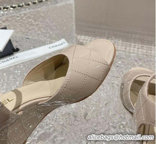 Fashion Chanel Patent Calfskin Wedge Sandals Beige 619119