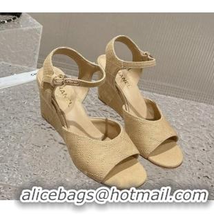 Cheap Price Chanel Quilted Canvas Wedge Sandals Beige 619121