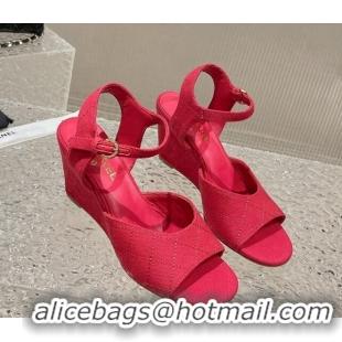 Shop Duplicate Chanel Quilted Canvas Wedge Sandals Red 619123