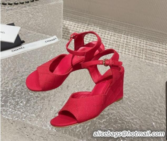 Shop Duplicate Chanel Quilted Canvas Wedge Sandals Red 619123