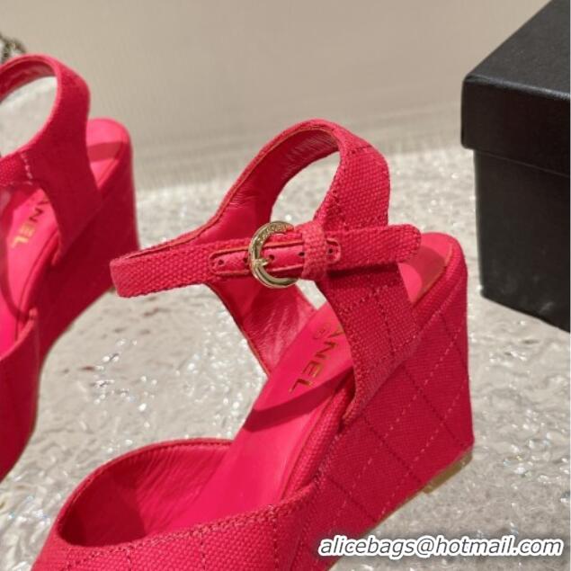 Shop Duplicate Chanel Quilted Canvas Wedge Sandals Red 619123