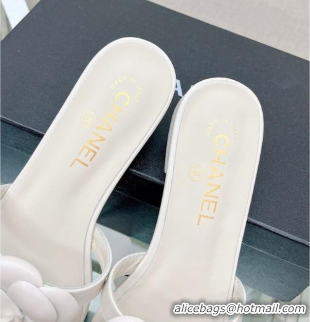 Purchase Chanel Camellia Lambskin Flat Slide Sandals White 619129