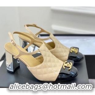 Good Quality Chanel Patent Calfskin Pumps with Bow 8cm Beige 619130