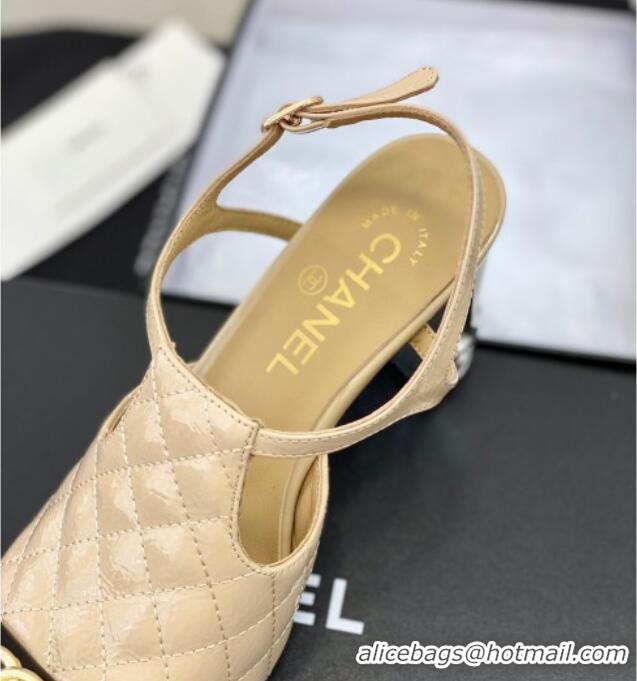 Good Quality Chanel Patent Calfskin Pumps with Bow 8cm Beige 619130