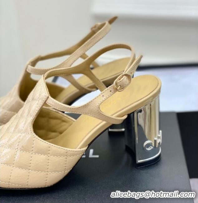 Good Quality Chanel Patent Calfskin Pumps with Bow 8cm Beige 619130