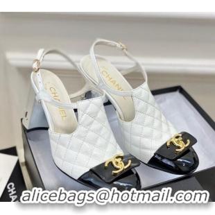 Grade Quality Chanel Patent Calfskin Pumps with Bow 8cm White 619131