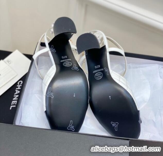 Grade Quality Chanel Patent Calfskin Pumps with Bow 8cm White 619131