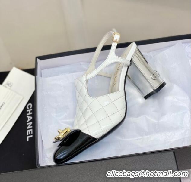 Grade Quality Chanel Patent Calfskin Pumps with Bow 8cm White 619131