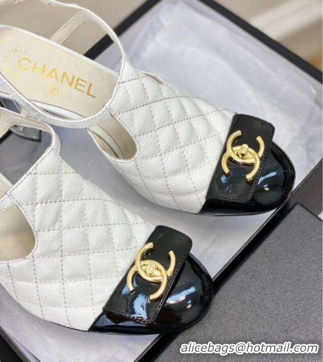 Grade Quality Chanel Patent Calfskin Pumps with Bow 8cm White 619131