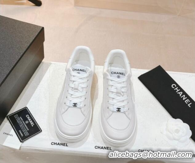 Stylish Chanel Calfskin Sneakers G45085 White