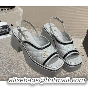 1:1 aaaaa Chanel Lambskin & Patent Calfskin Platform Sandals 7.5cm G45009 Grey