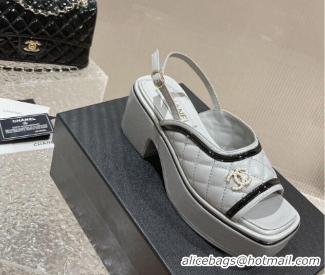 1:1 aaaaa Chanel Lambskin & Patent Calfskin Platform Sandals 7.5cm G45009 Grey