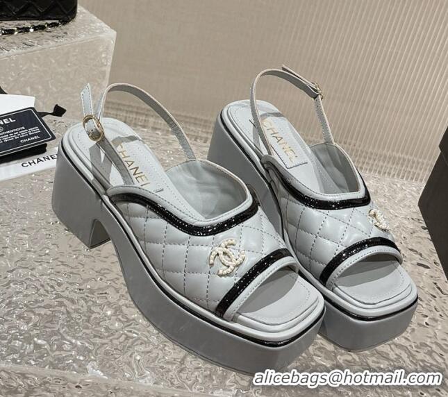 1:1 aaaaa Chanel Lambskin & Patent Calfskin Platform Sandals 7.5cm G45009 Grey