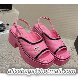 1:1 Chanel Lambskin & Patent Calfskin Platform Sandals 7.5cm G45009 Pink