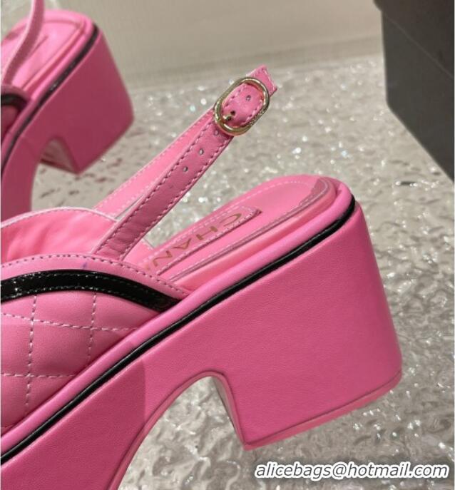 1:1 Chanel Lambskin & Patent Calfskin Platform Sandals 7.5cm G45009 Pink