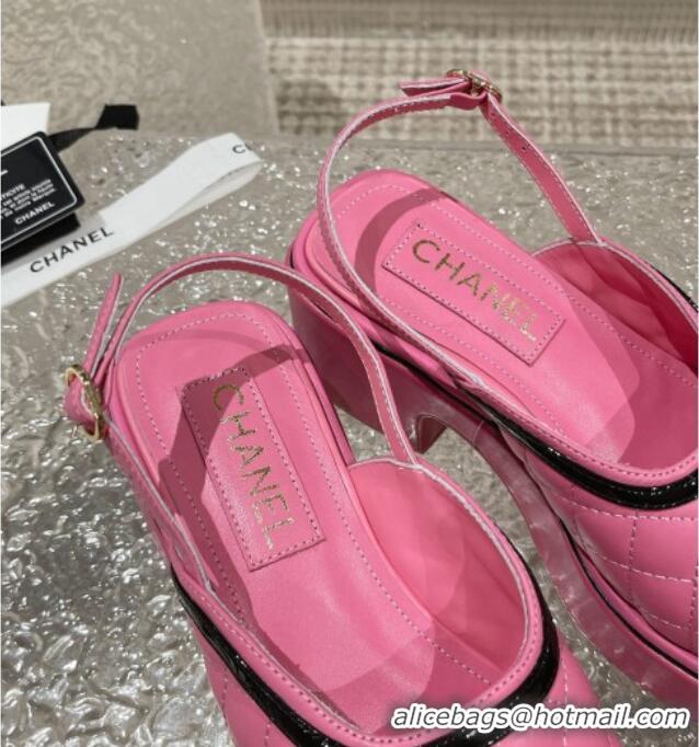 1:1 Chanel Lambskin & Patent Calfskin Platform Sandals 7.5cm G45009 Pink