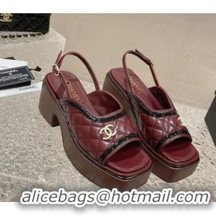 Luxury Chanel Lambskin & Patent Calfskin Platform Sandals 7.5cm G45009 Burgundy