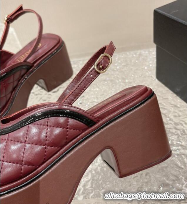 Luxury Chanel Lambskin & Patent Calfskin Platform Sandals 7.5cm G45009 Burgundy