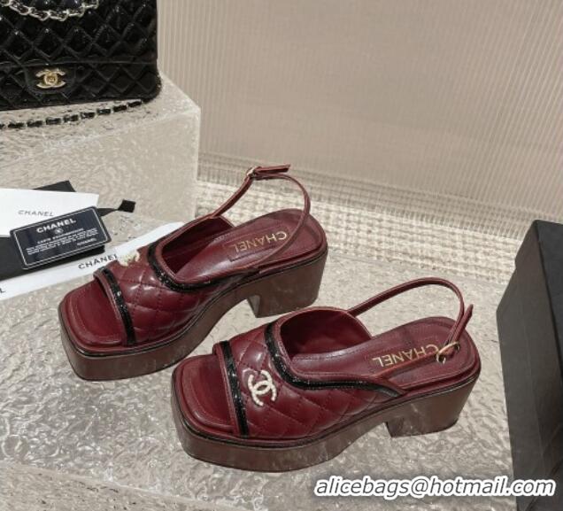 Luxury Chanel Lambskin & Patent Calfskin Platform Sandals 7.5cm G45009 Burgundy