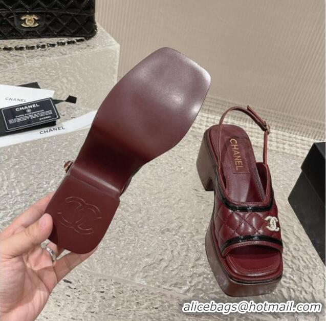 Luxury Chanel Lambskin & Patent Calfskin Platform Sandals 7.5cm G45009 Burgundy