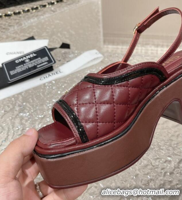 Luxury Chanel Lambskin & Patent Calfskin Platform Sandals 7.5cm G45009 Burgundy