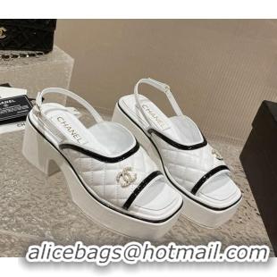 Unique Style Chanel Lambskin & Patent Calfskin Platform Sandals 7.5cm G45009 White