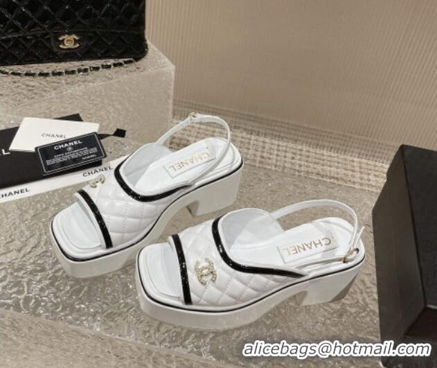 Unique Style Chanel Lambskin & Patent Calfskin Platform Sandals 7.5cm G45009 White