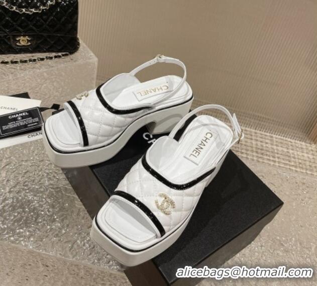 Unique Style Chanel Lambskin & Patent Calfskin Platform Sandals 7.5cm G45009 White