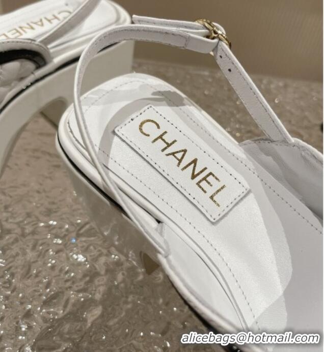 Unique Style Chanel Lambskin & Patent Calfskin Platform Sandals 7.5cm G45009 White