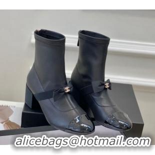 Sumptuous Chanel Stretch Lambskin Short Ankle Boots 5.5cm with Bow G40099 Black