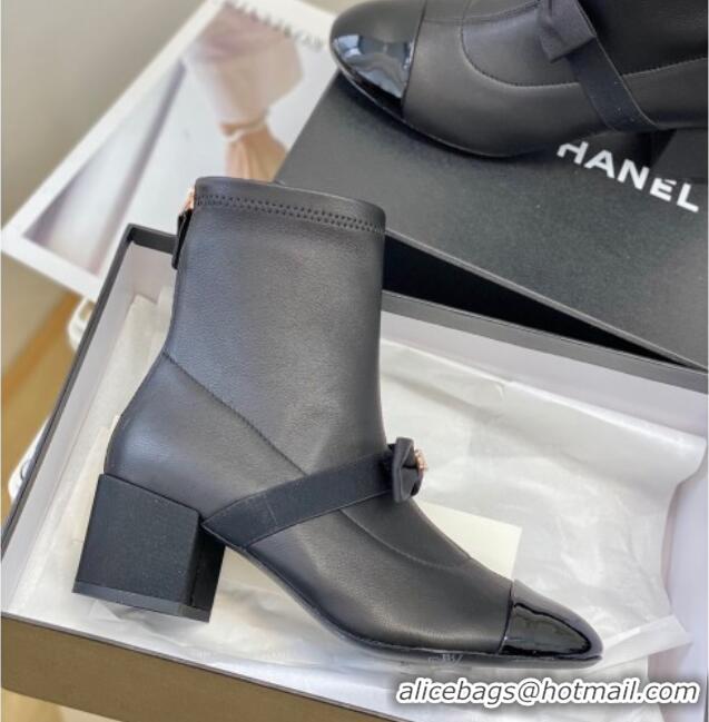 Sumptuous Chanel Stretch Lambskin Short Ankle Boots 5.5cm with Bow G40099 Black