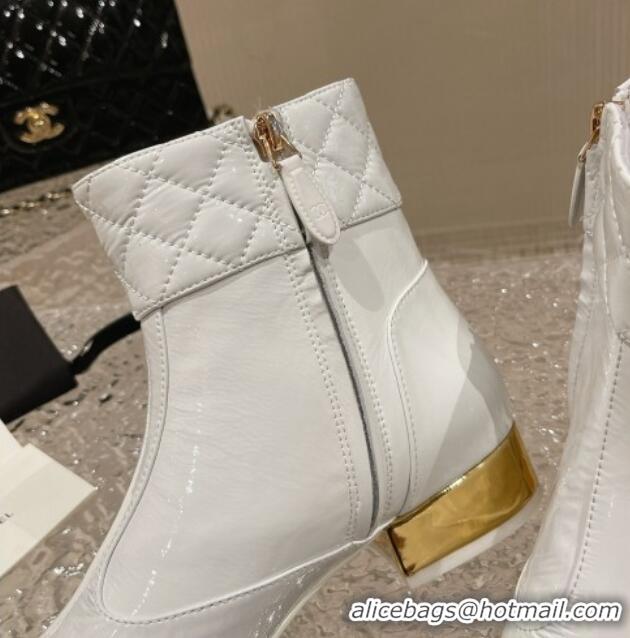 Stylish Chanel Patent Calfskin Short Ankle Boots 3cm with CC Stud G39736 White