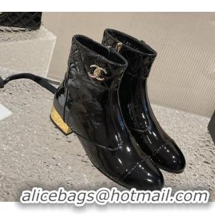 Grade Quality Chanel Patent Calfskin Short Ankle Boots 3cm with CC Stud G39736 Black