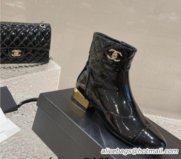 Grade Quality Chanel Patent Calfskin Short Ankle Boots 3cm with CC Stud G39736 Black