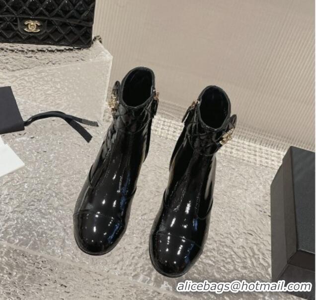 Grade Quality Chanel Patent Calfskin Short Ankle Boots 3cm with CC Stud G39736 Black