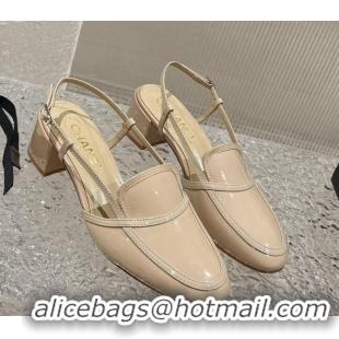 Cheap Price Chanel Patent Calfskin Slingback Pumps 6cm Beige 619174