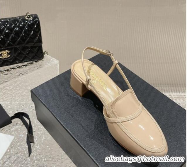 Cheap Price Chanel Patent Calfskin Slingback Pumps 6cm Beige 619174